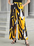 momentlover Urban High-Waisted Contrast Color Printed Wide Leg Pants