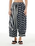 Momentlover Striped Split-Joint Polka-Dot Elasticity Contrast Color Wide Leg Loose Pants Cropped Trousers