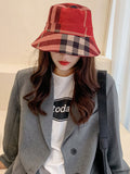 Momentlover Casual Plaid Keep Warm Suede Fisherman Hat
