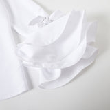 momentlover Flared Sleeves Bow-Embellished Falbala Solid Color Lapel Blouses&Shirts Tops
