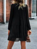 Momentlover Tied Split-Joint Solid Color Pleated Elasticity Long Sleeves High Waisted Mock Neck Mini Dresses
