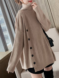 Momentlover Buttoned Asymmetric Thick Loose High-neck Sweater Tops Pullovers Knitwear