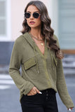 Momentlover Waffle-Knit Button Up Drawstring Hoodie