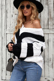 Momentlover Chevron Cable-Knit V-Neck Tunic Sweater
