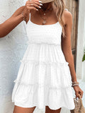 Momentlover A-Line High Waisted Backless Jacquard Solid Color Split-Joint Tied U-Neck Mini Dresses Slip Dress