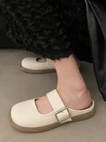 Momentlover Split-Joint Shallow Cut Round-Toe Belt Buckle Slippers&Mules Platform Shoes