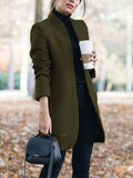 Momentlover Long Sleeves Solid Color Split-Joint Stand Collar Outerwear Woolen Coat