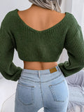 Momentlover Twisted Front Long Sleeve Cropped Sweater
