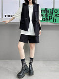 Momentlover Tied Waist Split-Joint Asymmetric Sleeveless Loose V-neck Vest Outerwear
