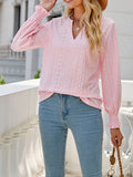 Momentlover Solid Color Hollow Elasticity Ruffle Sleeves Loose V-neck T-Shirts Tops