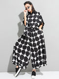 Momentlover Urban White Black Polk-Dot Printed Wide Leg Pants