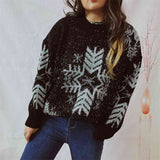Momentlover Snowflake Pattern Long Sleeve Sweater