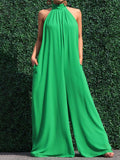 momentlover Sleeveless Wide Leg Solid Color High-Neck Jumpsuits