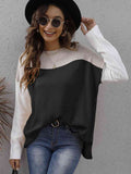 Momentlover Color Block Round Neck Dropped Shoulder Sweater