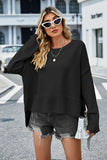 Momentlover High-Low Slit Round Neck Long Sleeve Sweater
