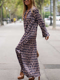 Momentlover Women Casual Loose Printed Deep V-Neck Maxi Dresses