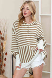 Momentlover Striped Dropped Shoulder Buttoned Hoodie