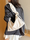 Momentlover Zipper Solid Color Pleated Handbags