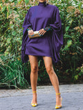 Momentlover Going Out Loose Batwing Sleeves Buttoned Solid Color Mini Dresses