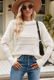 Momentlover Round Neck Openwork Long Sleeve Pullover Sweater
