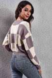 Momentlover Color Block Round Neck Dropped Shoulder Sweater