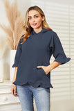 Momentlover Ninexis Full Size Raglan Sleeve Ruffled Hoodie with Pocket