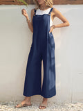 Momentlover Solid Color Wide Leg Loose Square-Neck Overalls