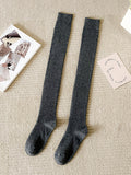 momentlover Casual Wool Solid Color Over The Knee Stockings Accessories
