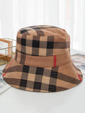 Momentlover Casual Plaid Keep Warm Suede Fisherman Hat