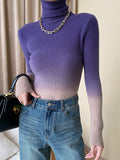 Momentlover Gradient Skinny Long Sleeves High-Neck Sweater Tops Pullovers