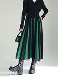 Momentlover Original Creation Loose A-Line Contrast Color Striped Skirts Bottoms