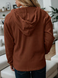 Momentlover Waffle-Knit Drawstring Quarter Button Hoodie