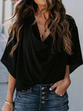 momentlover Original Irregular Casual Solid Color Pleated T-Shirt Top
