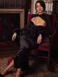 Vzyzv Faux Feather Corset Mesh Splicing Dress, Elegant Long Sleeve Slim Dress For Party & Banquet, Women's Clothing