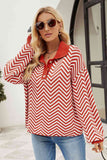 Momentlover Striped Collared Neck Buttoned Pullover Sweater