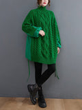 Original Loose Drawstring Split-Joint High-Neck Long Sleeves Padded Sweater Top