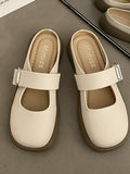 Momentlover Split-Joint Shallow Cut Round-Toe Belt Buckle Slippers&Mules Platform Shoes