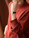 Momentlover Casual Loose Long Sleeves Solid Color High-Neck Sweater Tops