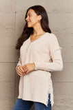 Momentlover Ninexis Full Size Buttoned Dropped Shoulder Raw Hem Pullover Sweater