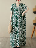 Momentlover Floral Printed Short Sleeves Loose V-Neck Maxi Dresses