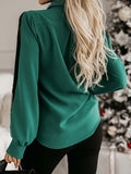 Momentlover Split-Joint Mesh Buttoned Loose Long Sleeves Lapel Blouses&Shirts Tops