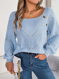 Momentlover Openwork Buttoned Square Neck Sweater