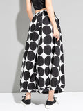 Momentlover Urban White Black Polk-Dot Printed Wide Leg Pants