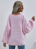 Momentlover Striped Drop Shoulder V-Neck Pullover Sweater