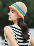Momentlover Woven Striped Short Brim Contrast Color Sun-Protection Hats&Caps Fisherman Hat