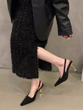 Momentlover Split-Joint Pointed-Toe Hollow Sling Shoes Sandals Pumps