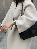 Momentlover Solid Color Loose Long Sleeves Collarless Woolen Coat