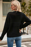 Momentlover Round Neck Openwork Long Sleeve Pullover Sweater