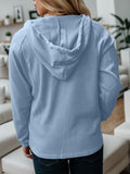 Momentlover Waffle-Knit Drawstring Quarter Button Hoodie