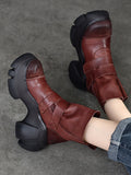 Momentlover Round-Toe Hook&Loop Platform Boots